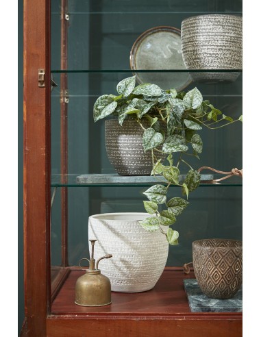 COPRIVASO in Ceramica Tondo: Finitura Texturizzata Grigia