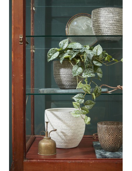 COPRIVASO in Ceramica Tondo: Finitura Texturizzata Grigia