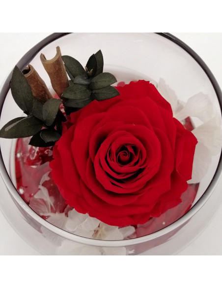 ROSA STABILIZZATA in BOCCIA DI VETRO diametro 16 cm - RED