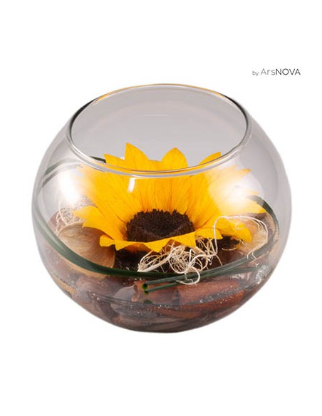 BOCCIA VETRO D 16 CM GIRASOLE CON BEAR GRASS PACKAGING