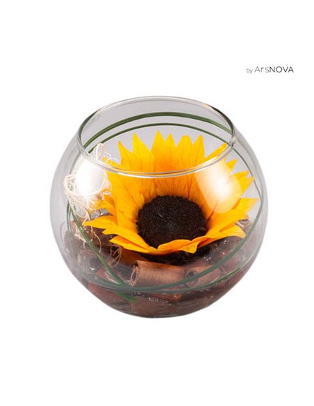 BOCCIA VETRO D 12 CM GIRASOLE CON BEAR GRASS PACKAGING