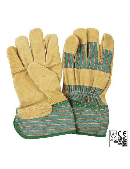 GUANTI GIARDINO PELLE+TELA RIGATA MISURA XL