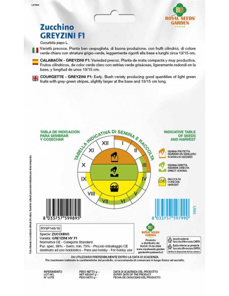 SEMI ZUCCHINO GREYZINI HY F1 Frutti allungati e teneri