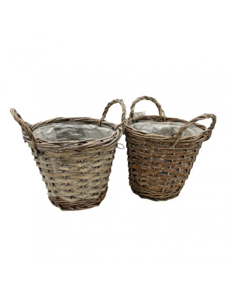 CESTO IN VIMINE CON MANICI COLORE GRIGIO/MARRONE